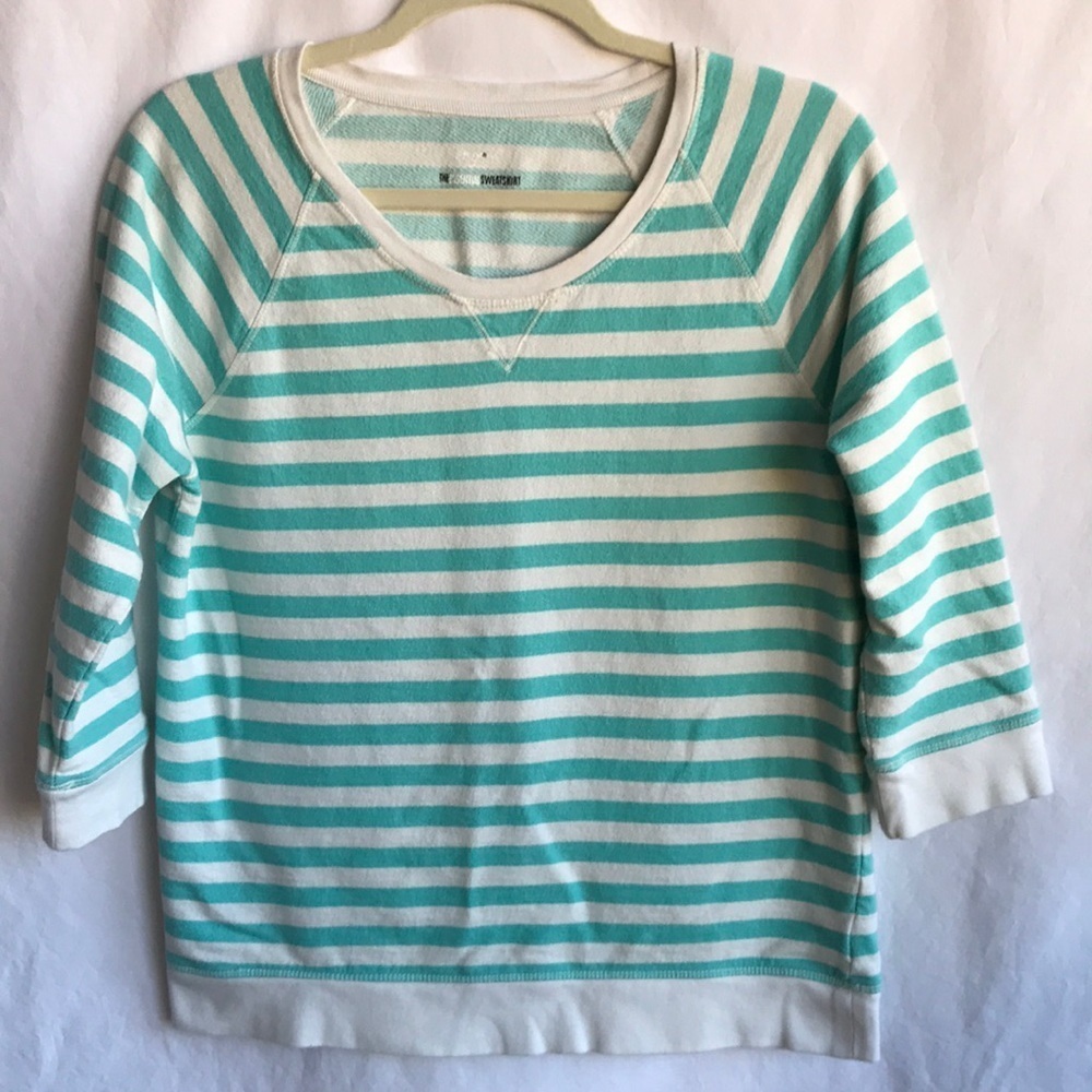 Style & Co. Sport aqua and cream striped cotton sweatshirt, size M